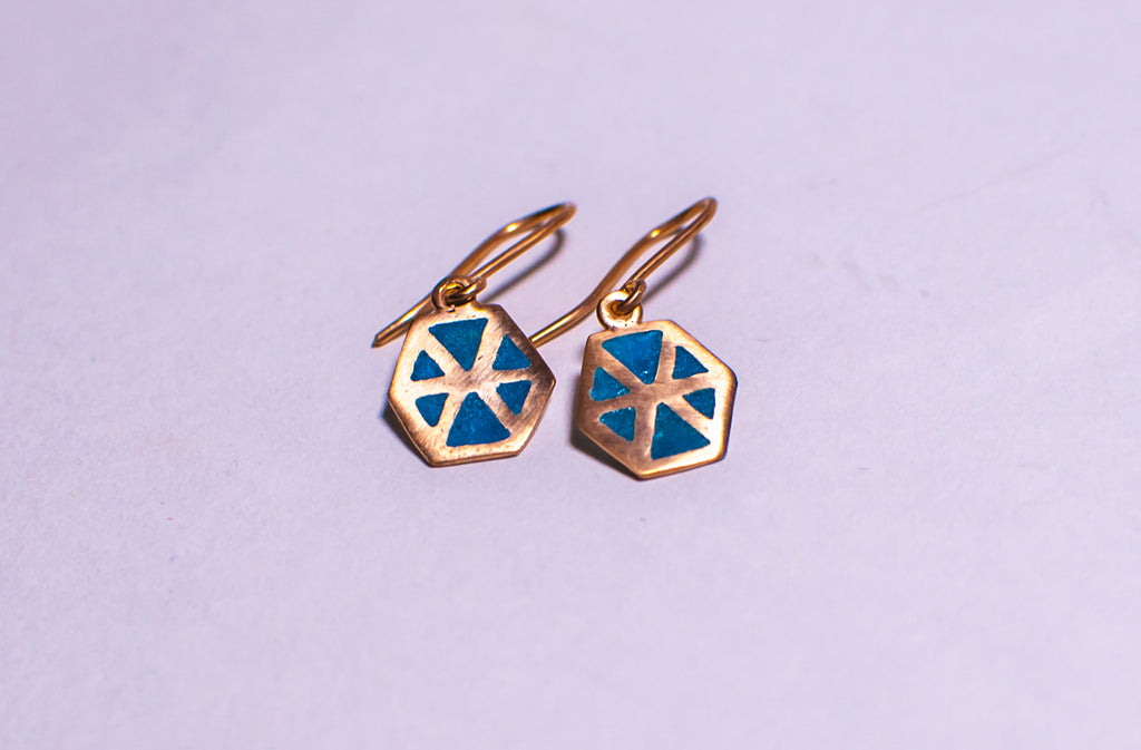 Six Triangles Enamel Earrings